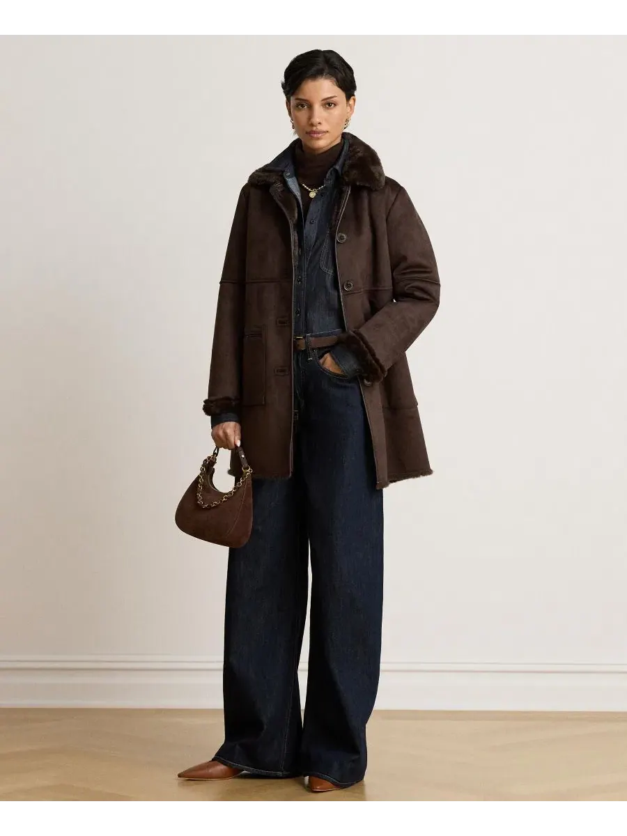 Пальто с воротником из искусственного меха Lauren Ralph Lauren — изображение 5 из 11, коричневый