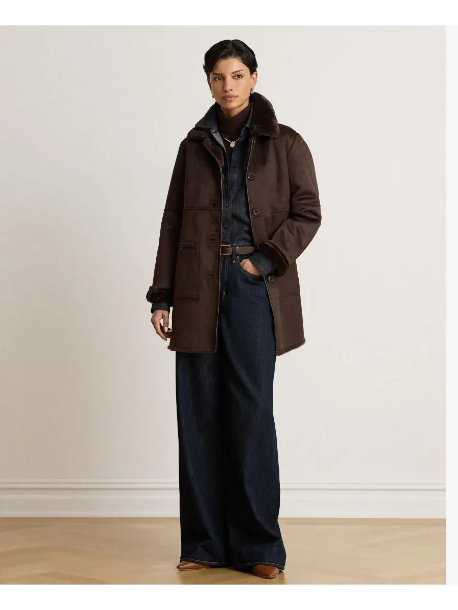 Пальто с воротником из искусственного меха Lauren Ralph Lauren — изображение 6 из 11, коричневый