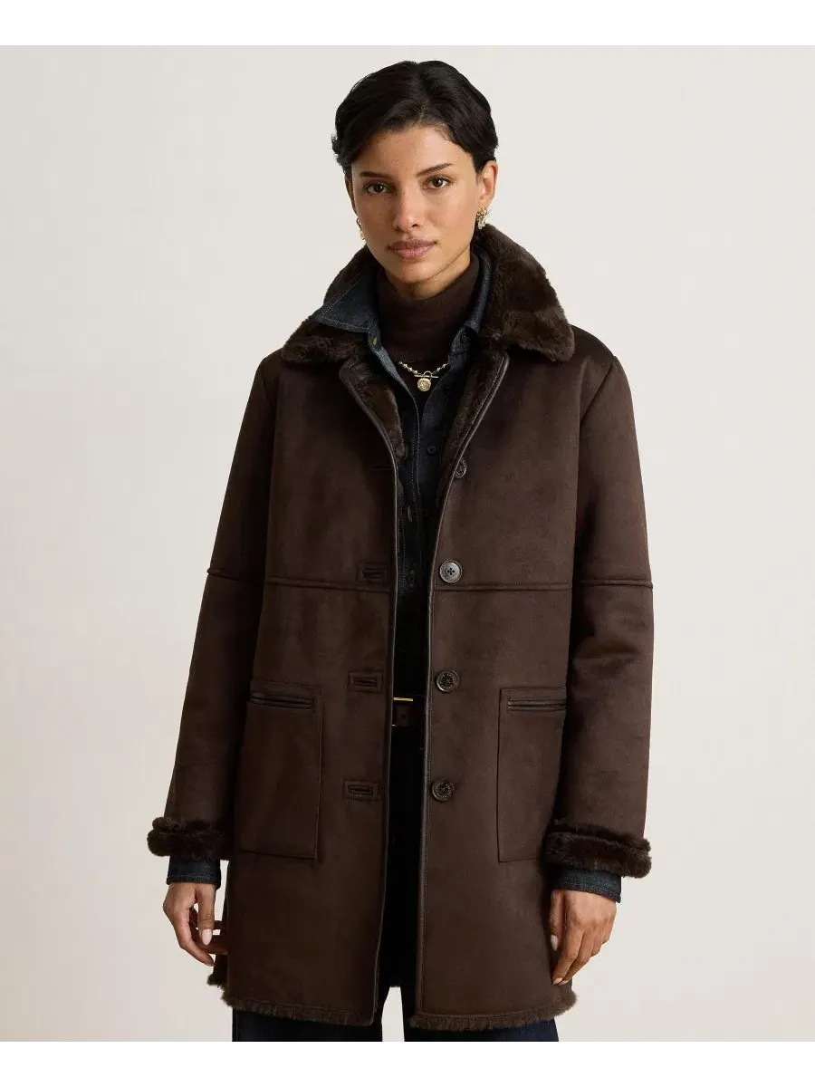 Пальто с воротником из искусственного меха Lauren Ralph Lauren — изображение 8 из 11, коричневый