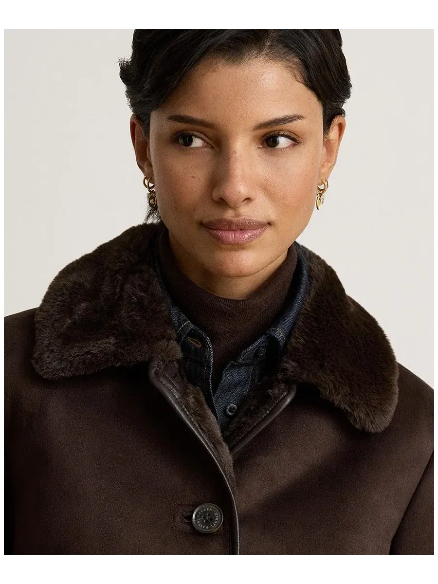 Пальто с воротником из искусственного меха Lauren Ralph Lauren — изображение 9 из 11, коричневый