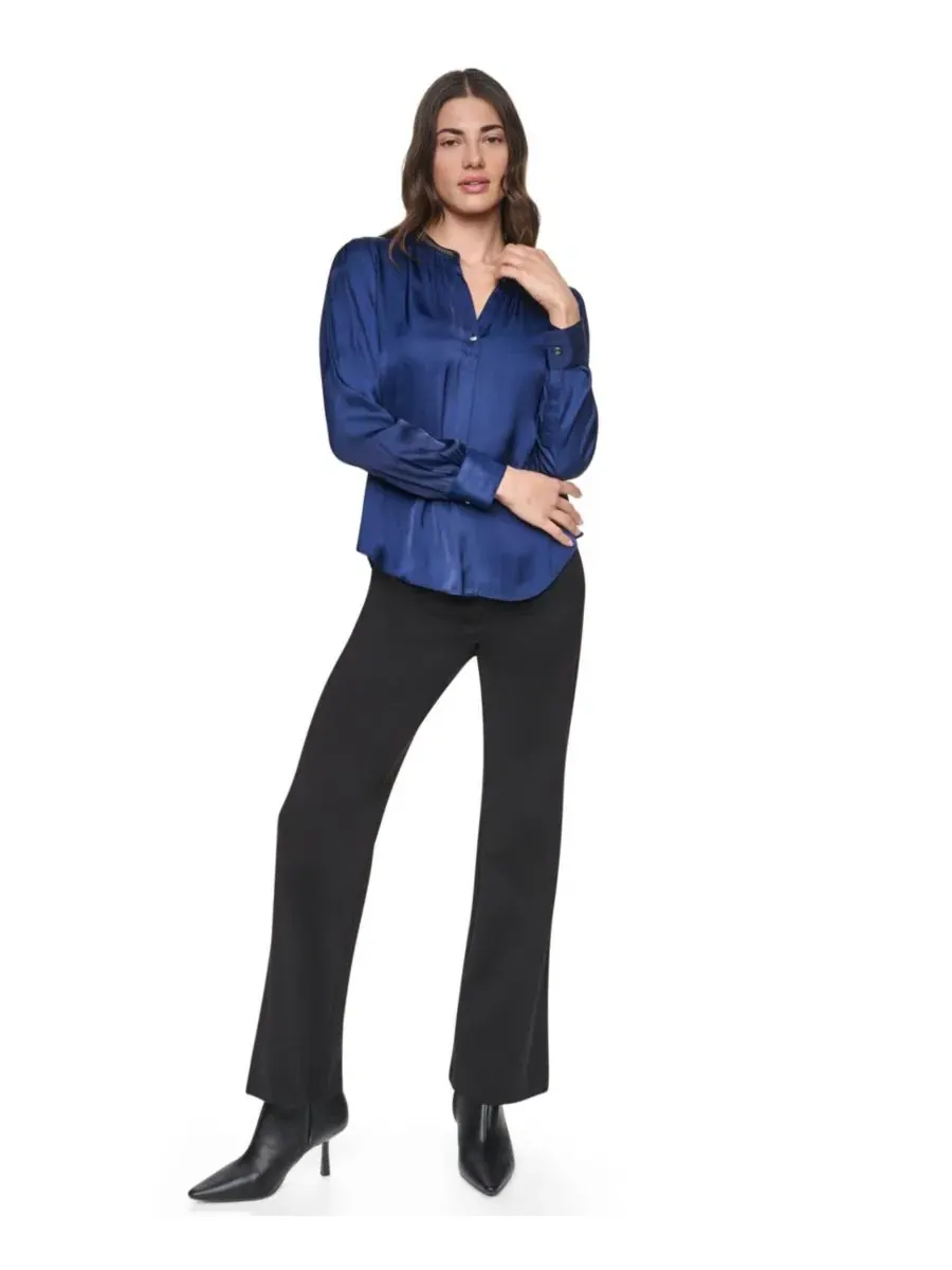 Блузка из атласа с V-образным вырезом и длинным рукавом DKNY — изображение 2 из 7, синий