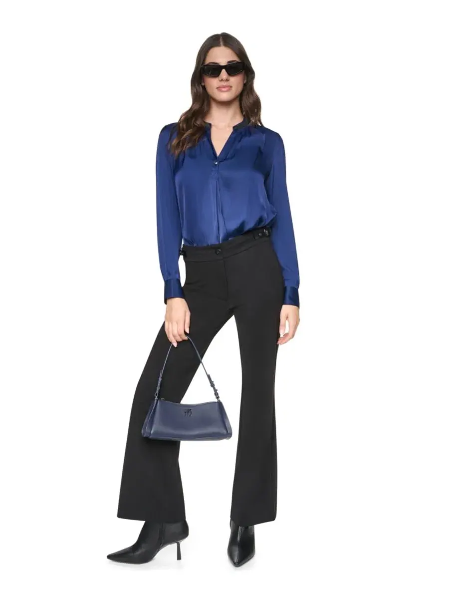 Блузка из атласа с V-образным вырезом и длинным рукавом DKNY — изображение 6 из 7, синий