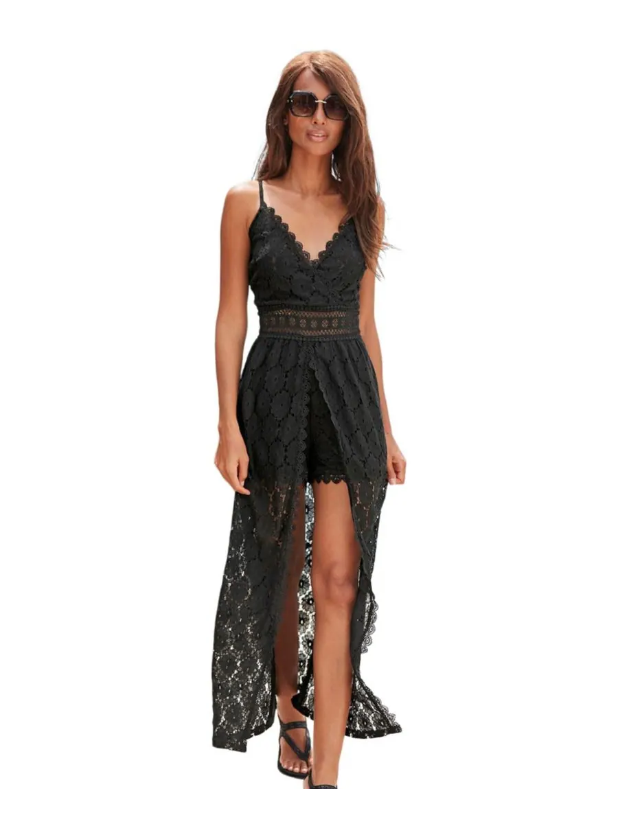 Женский длинный комбинезон с кружевной отделкой и фестончатым краем LASCANA