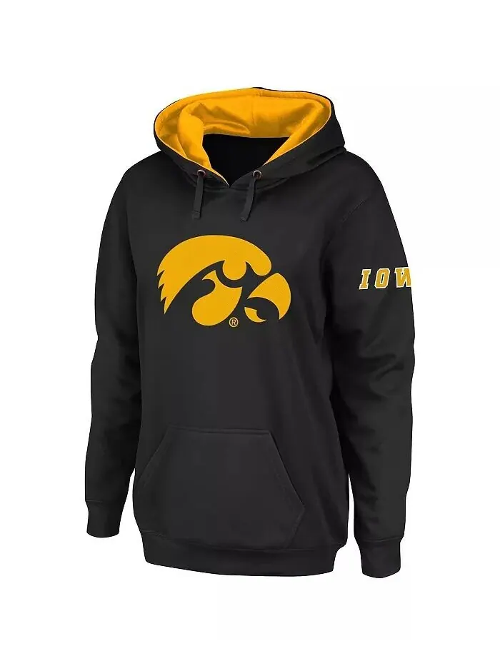 Женский черный пуловер с капюшоном с большим логотипом Iowa Hawkeyes Stadium Athletic — черный