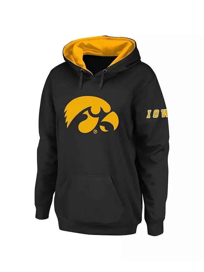 Женский черный пуловер с капюшоном с большим логотипом Iowa Hawkeyes Stadium Athletic — изображение 2 из 4