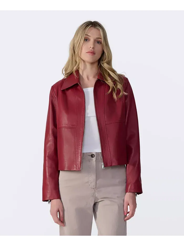 Женская классическая кожаная куртка Furniq UK — изображение 2 из 5, красный