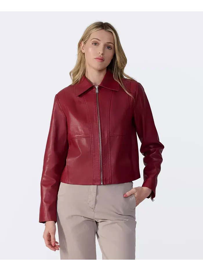 Женская классическая кожаная куртка Furniq UK — изображение 4 из 5, красный