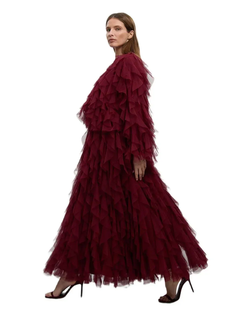 Женская тканая куртка из тюля с оборками Karen Millen — изображение 2 из 7, кабернет