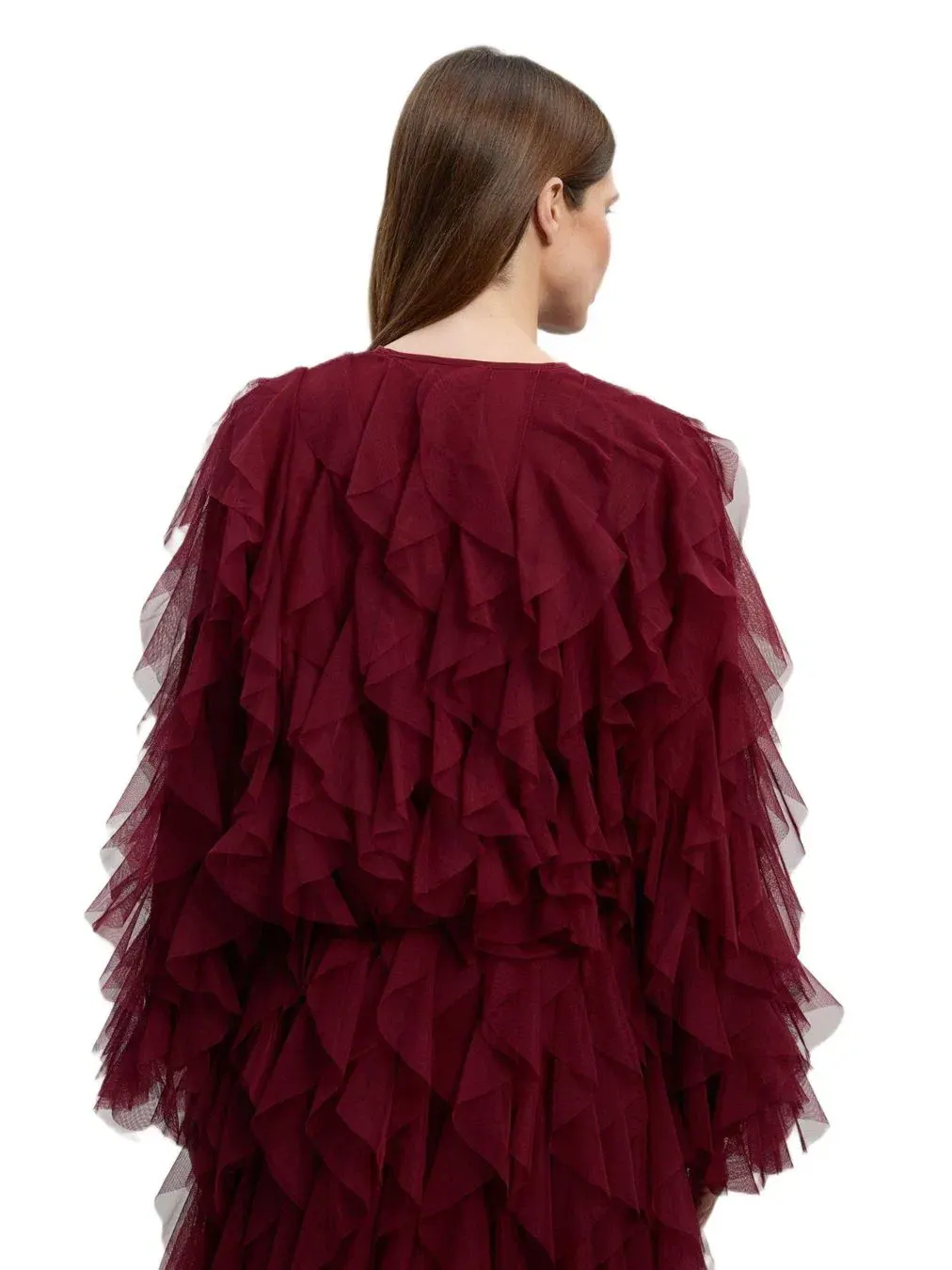 Женская тканая куртка из тюля с оборками Karen Millen — изображение 3 из 7, кабернет