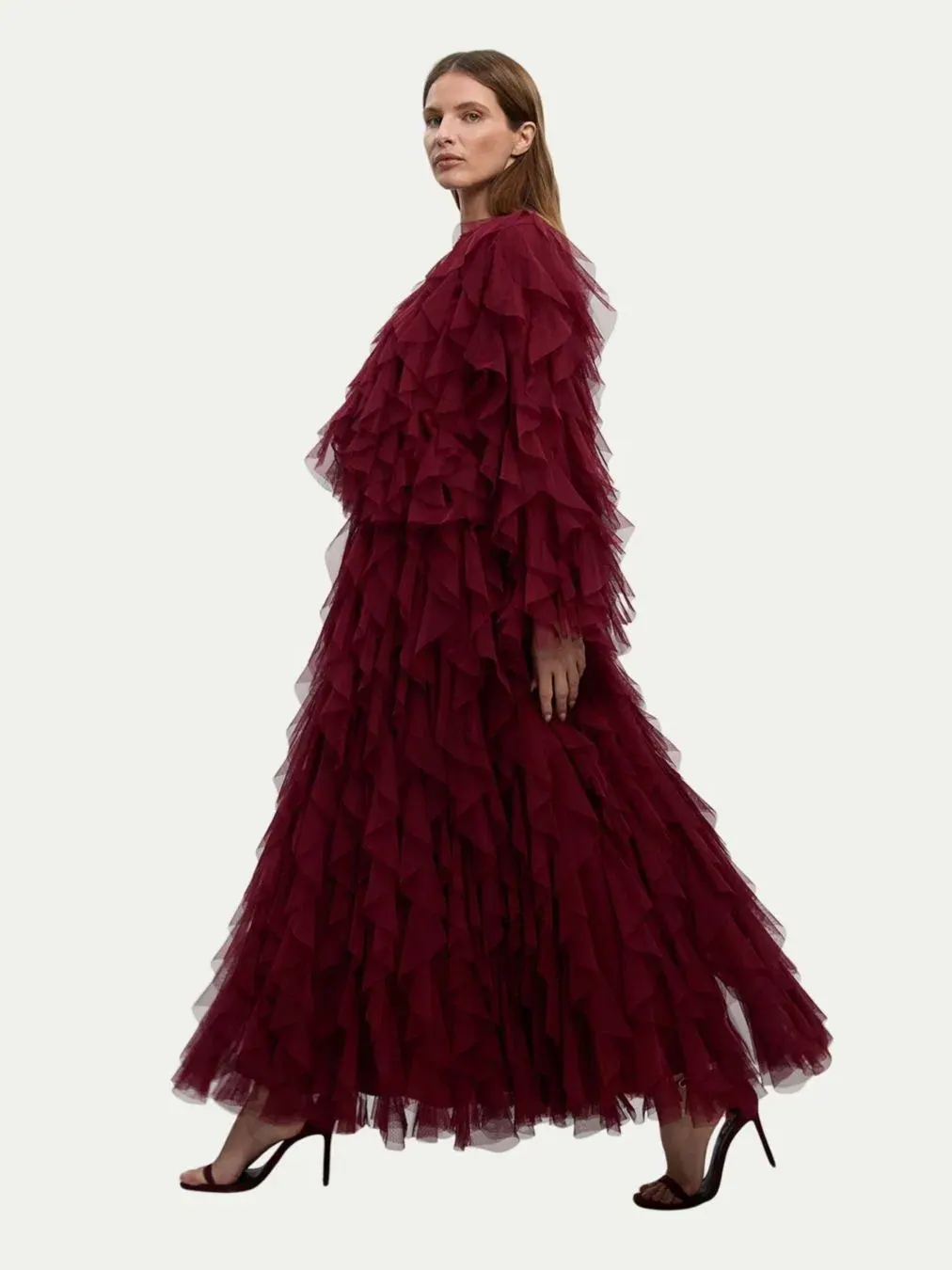Женская тканая куртка из тюля с оборками Karen Millen — изображение 4 из 7, кабернет