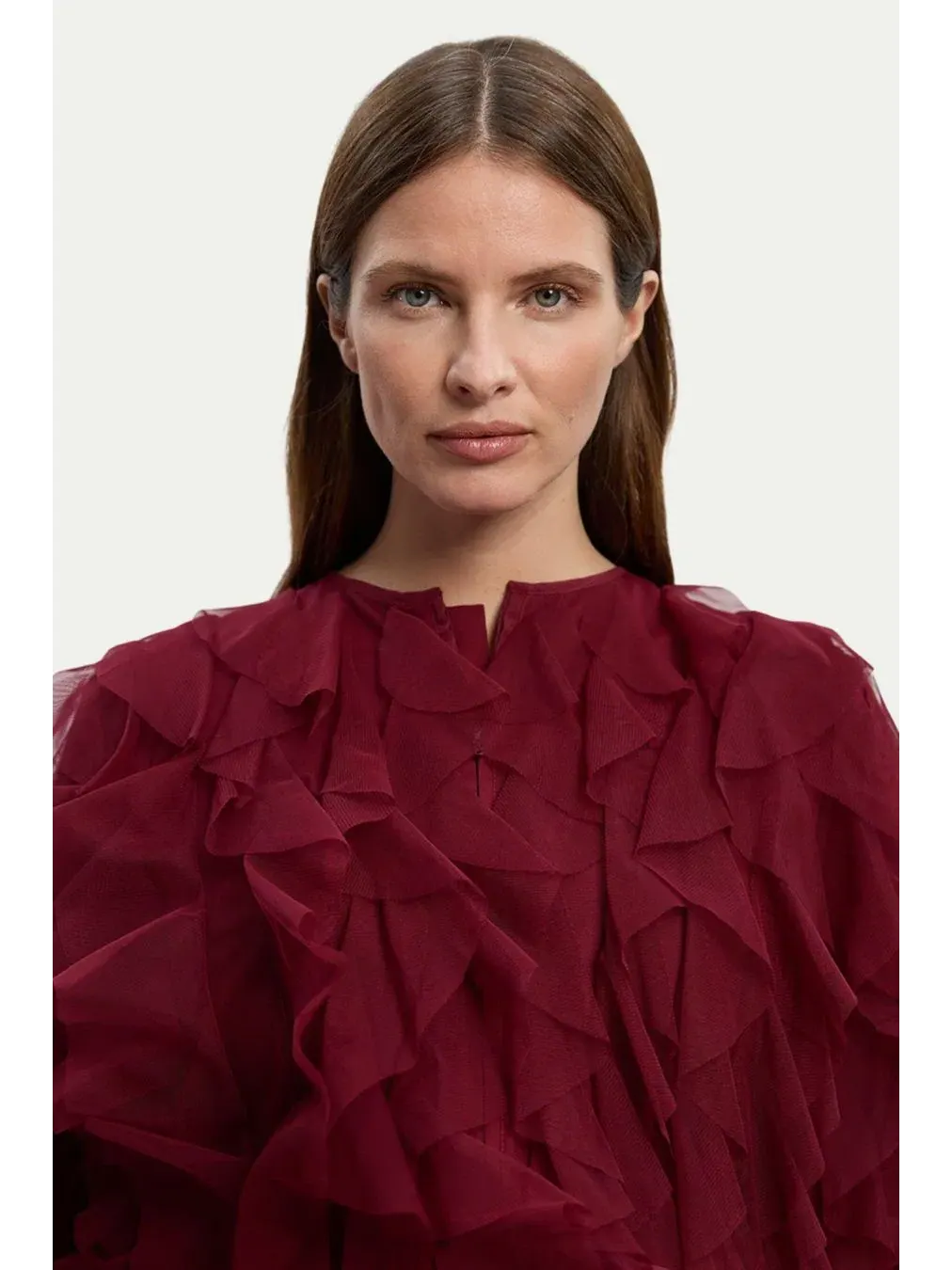 Женская тканая куртка из тюля с оборками Karen Millen — изображение 5 из 7, кабернет