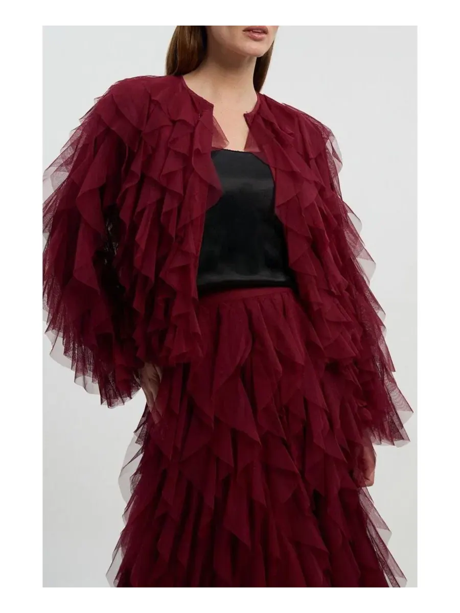 Женская тканая куртка из тюля с оборками Karen Millen — изображение 6 из 7, кабернет
