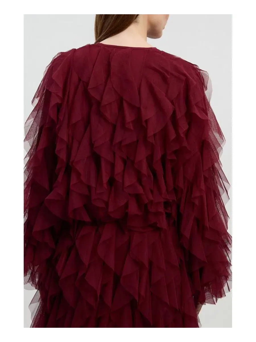 Женская тканая куртка из тюля с оборками Karen Millen — изображение 7 из 7, кабернет