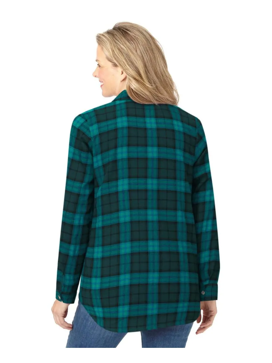 Классическая фланелевая рубашка больших размеров Woman Within, Rich jade plaid — изображение 2 из 3