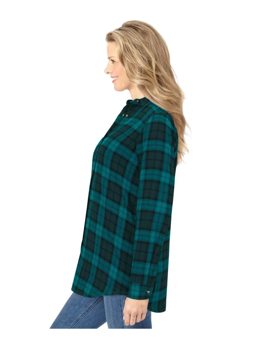Классическая фланелевая рубашка больших размеров Woman Within, Rich jade plaid — изображение 3 из 3