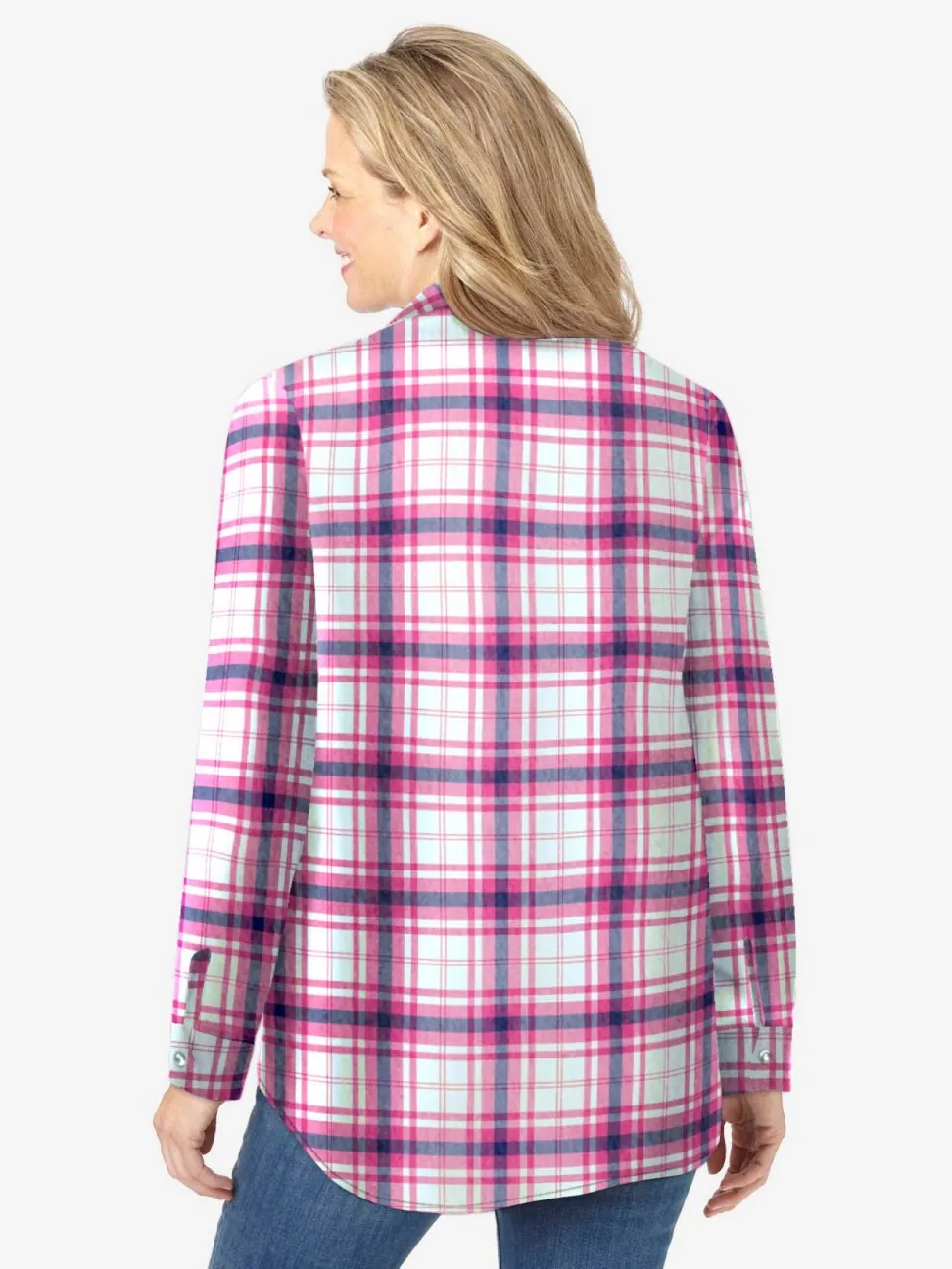 Классическая фланелевая рубашка больших размеров Woman Within, Peony petal plaid — изображение 2 из 3