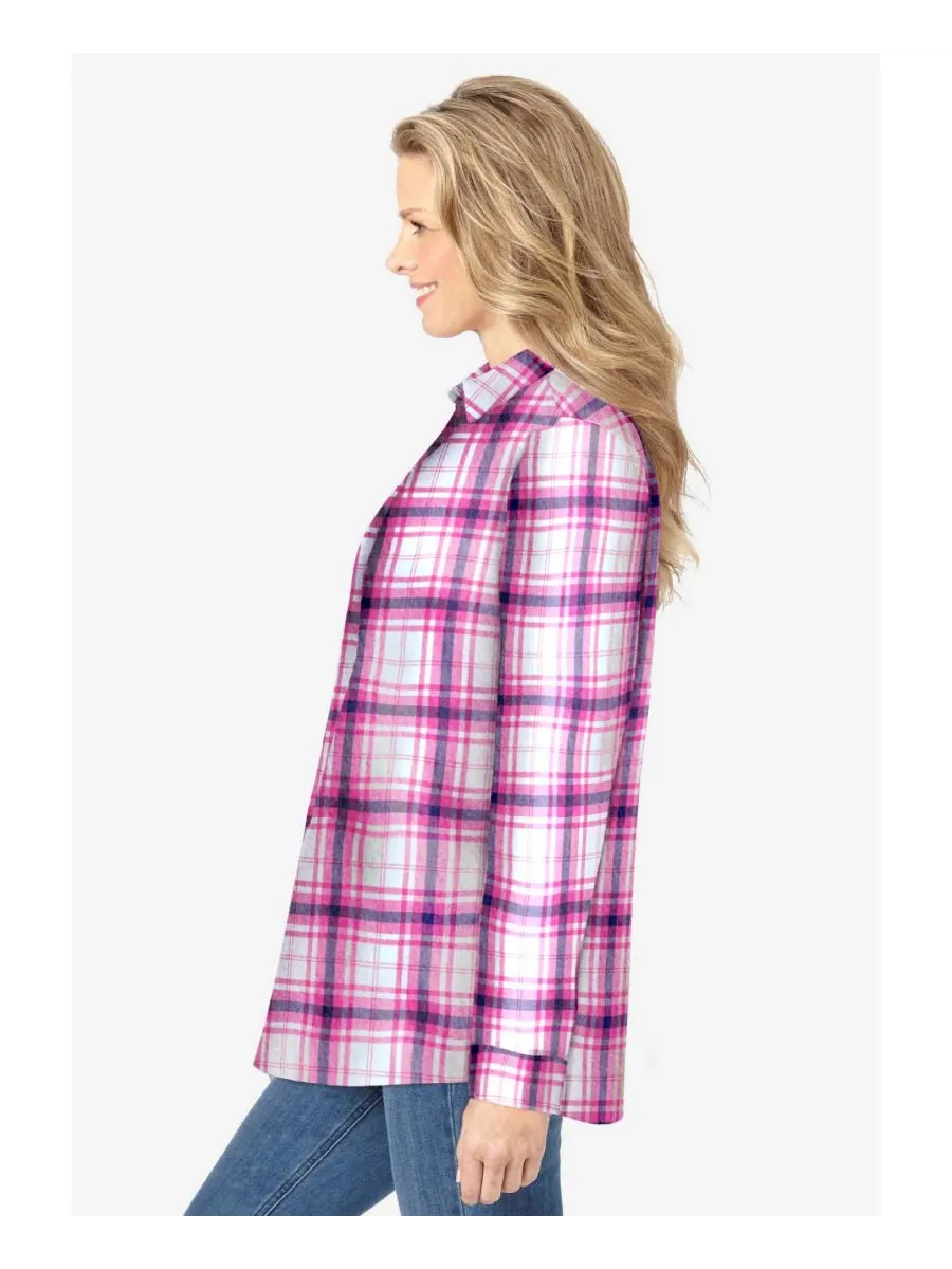 Классическая фланелевая рубашка больших размеров Woman Within, Peony petal plaid — изображение 3 из 3
