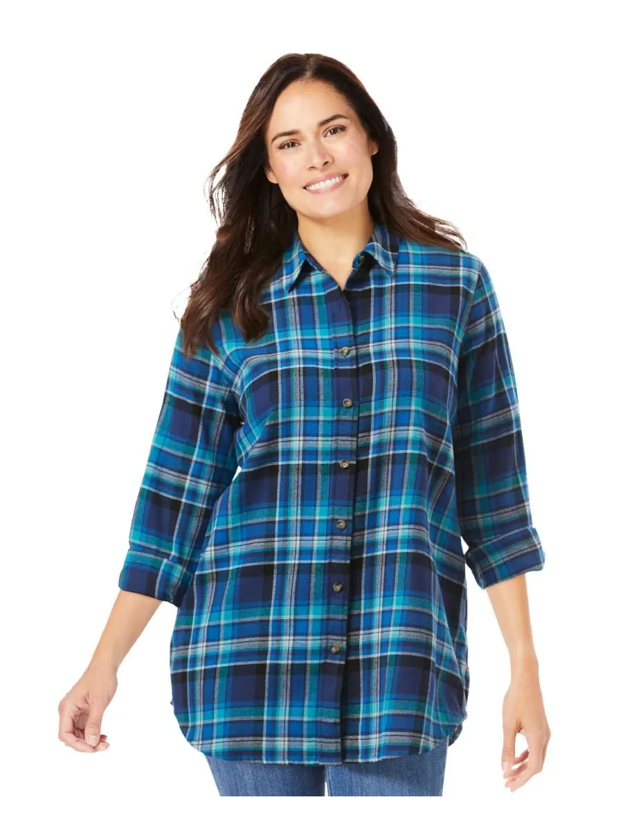 Классическая фланелевая рубашка больших размеров Woman Within, Bright cobalt plaid