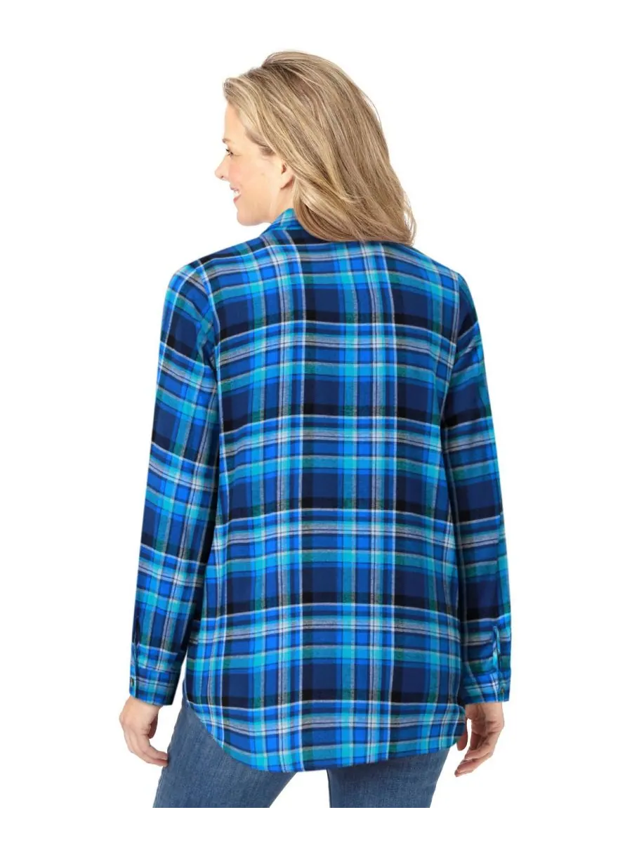 Классическая фланелевая рубашка больших размеров Woman Within, Bright cobalt plaid — изображение 2 из 3