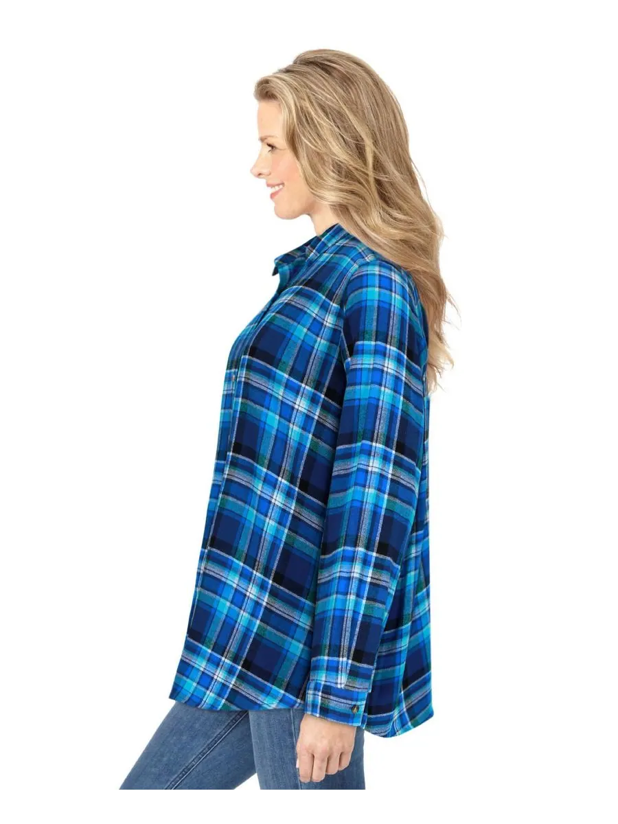 Классическая фланелевая рубашка больших размеров Woman Within, Bright cobalt plaid — изображение 3 из 3