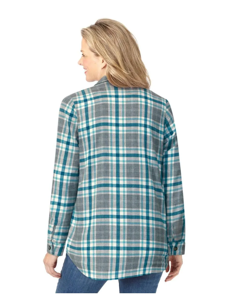 Классическая фланелевая рубашка больших размеров Woman Within, Deep teal plaid — изображение 2 из 3