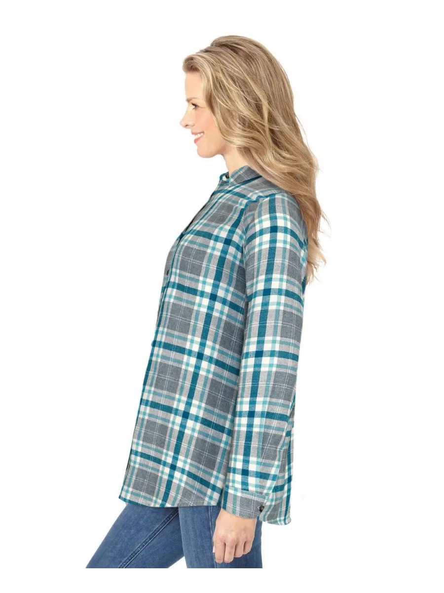 Классическая фланелевая рубашка больших размеров Woman Within, Deep teal plaid — изображение 3 из 3