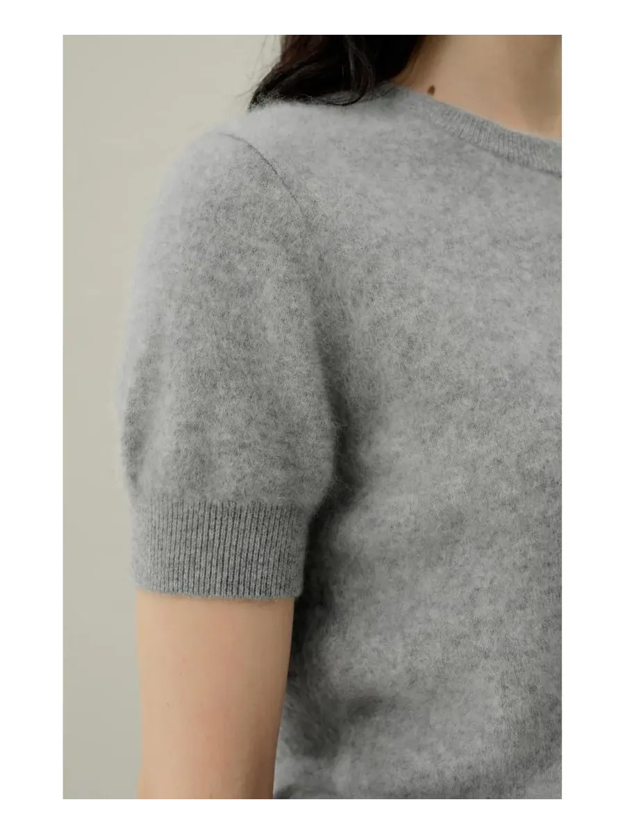 Женский свитер с короткими рукавами из ворсистого кашемира LILYSILK, Foggy — изображение 5 из 7