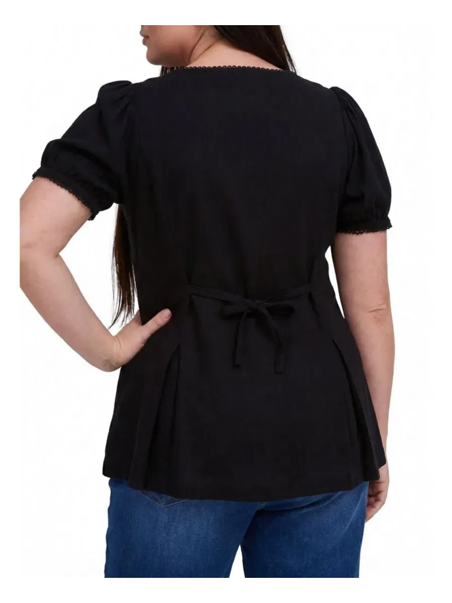 Блуза с V-образным вырезом и рукавами-фонариками Belle Isle Button Front Top Torrid — изображение 3 из 3, глубокий черный