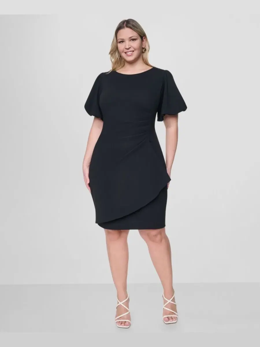 Платье-футляр с горловиной-лодочкой и рукавами-фонариками DKNY