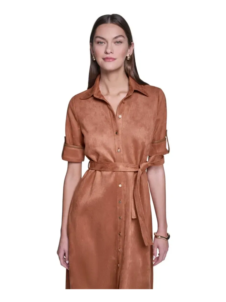 Платье-рубашка миди с поясом Halston — изображение 2 из 6, коричневый