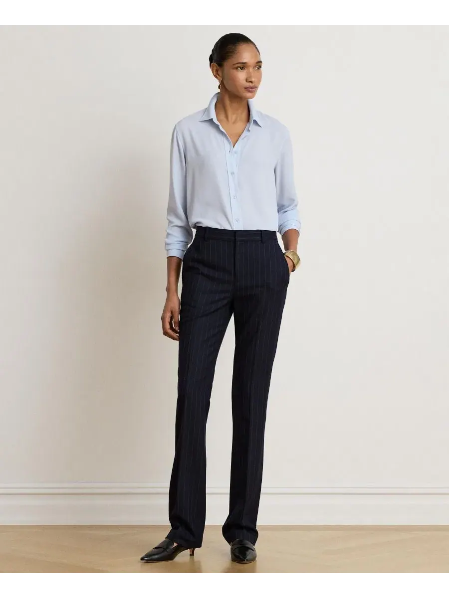 Женская рубашка с длинным рукавом и отложным воротником Lauren Ralph Lauren — изображение 2 из 6, синий