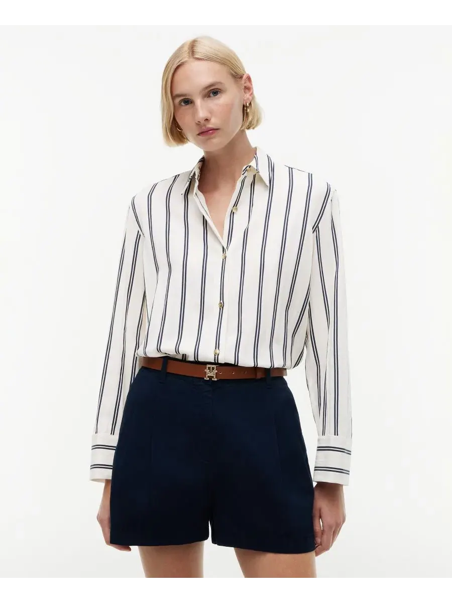 Женская рубашка из льна с морским принтом, с длинным рукавом Tommy Hilfiger — изображение 3 из 5, темно-синий
