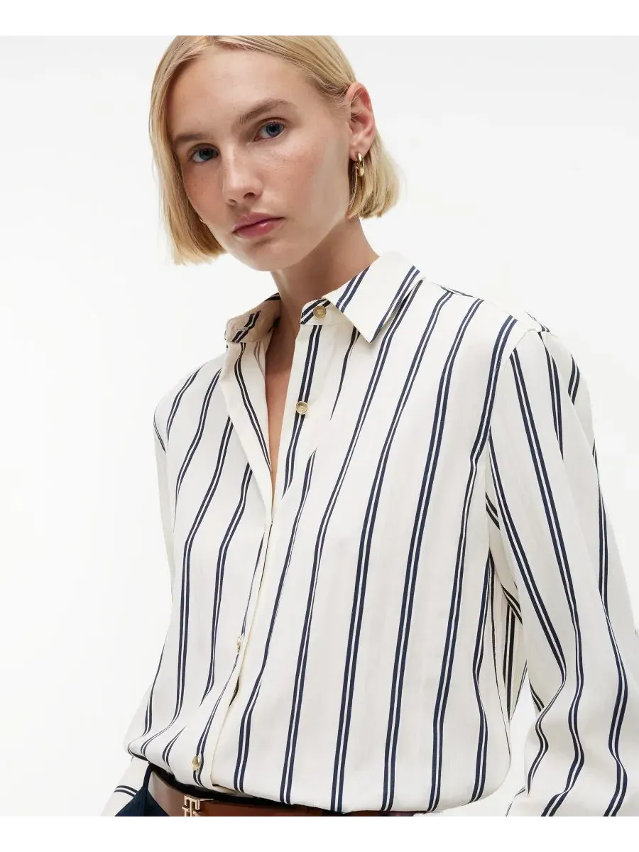 Женская рубашка из льна с морским принтом, с длинным рукавом Tommy Hilfiger — изображение 4 из 5, темно-синий
