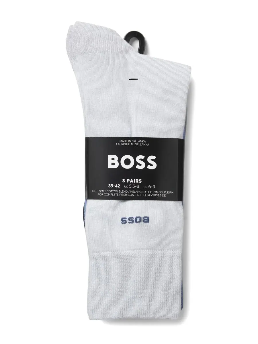 Мужские однотонные носки стандартной длины, комплект из 3 пар Hugo Boss — изображение 3 из 3, белый/синий