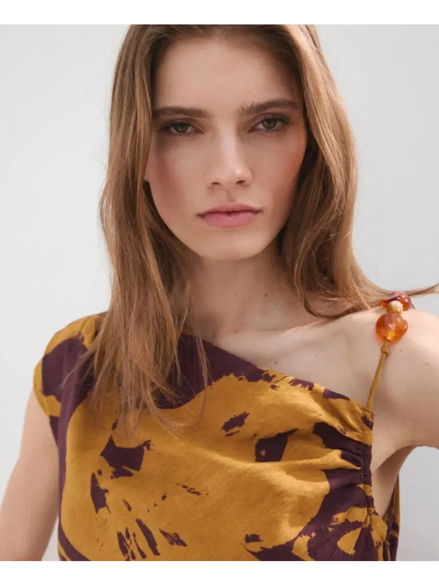 Женское асимметричное платье с принтом MANGO — изображение 2 из 6, охристый