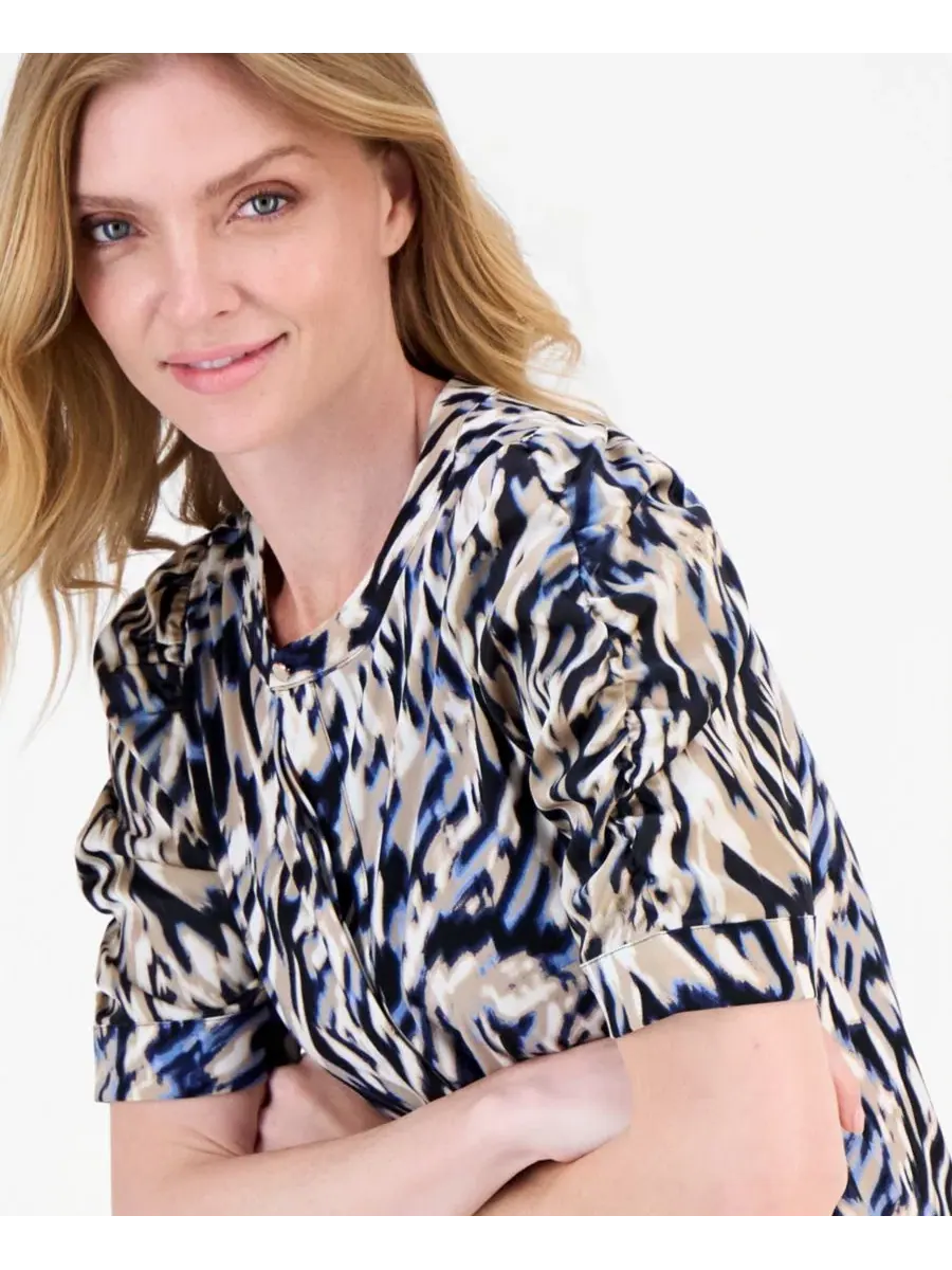 Блуза с принтом, с объемными рукавами Anne Klein — изображение 2 из 4, синий мульти