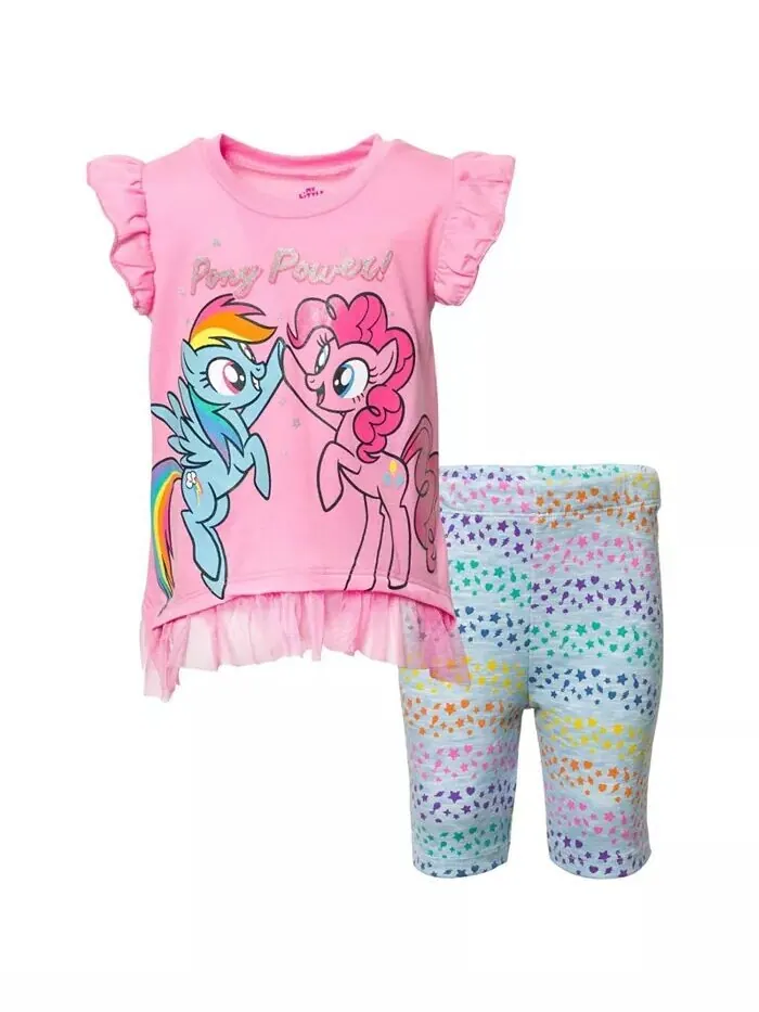 Комплект из футболки с короткими рукавами и велосипедок для девочек Little Girls My Pony My Little — розовый