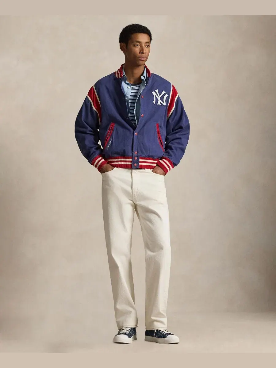 Бомбер из твила с патчами Yankees Polo Ralph Lauren — изображение 2 из 6, светлый темно-синий