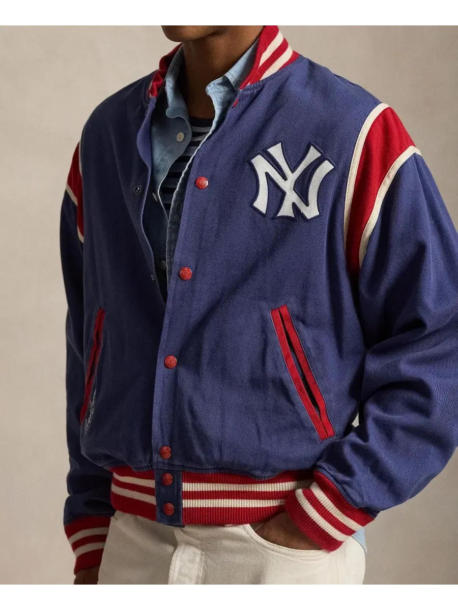 Бомбер из твила с патчами Yankees Polo Ralph Lauren — изображение 3 из 6, светлый темно-синий