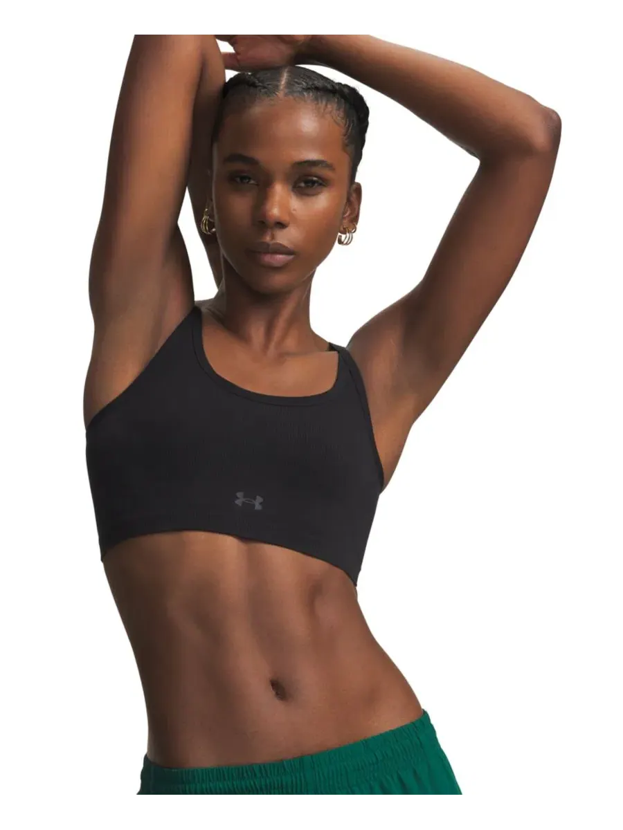 Женский спортивный бюстгальтер с U-образным вырезом, модель Seamless Pull-On Under Armour — изображение 1 из 6, черный