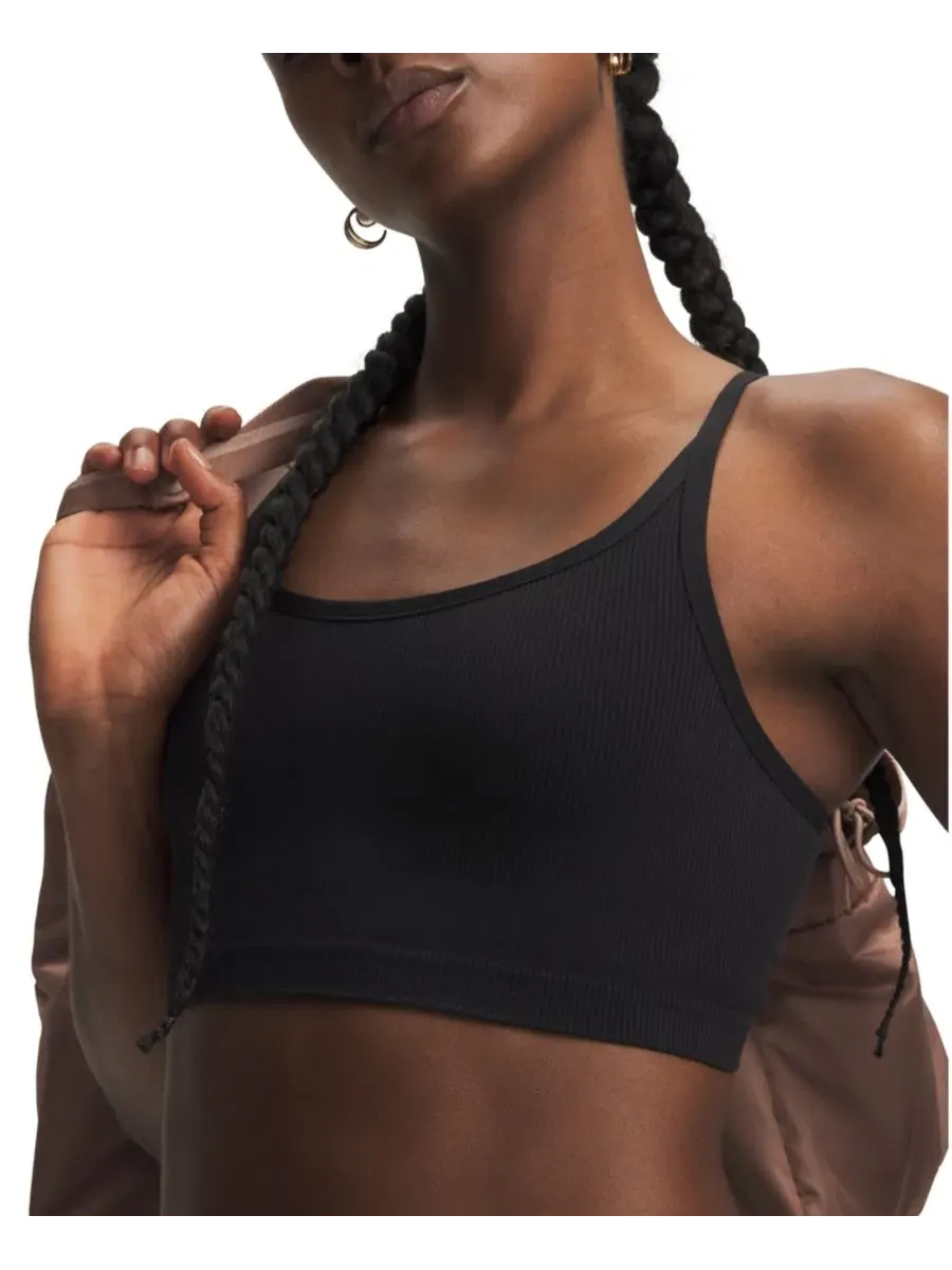 Женский спортивный бюстгальтер с U-образным вырезом, модель Seamless Pull-On Under Armour — изображение 2 из 6, черный