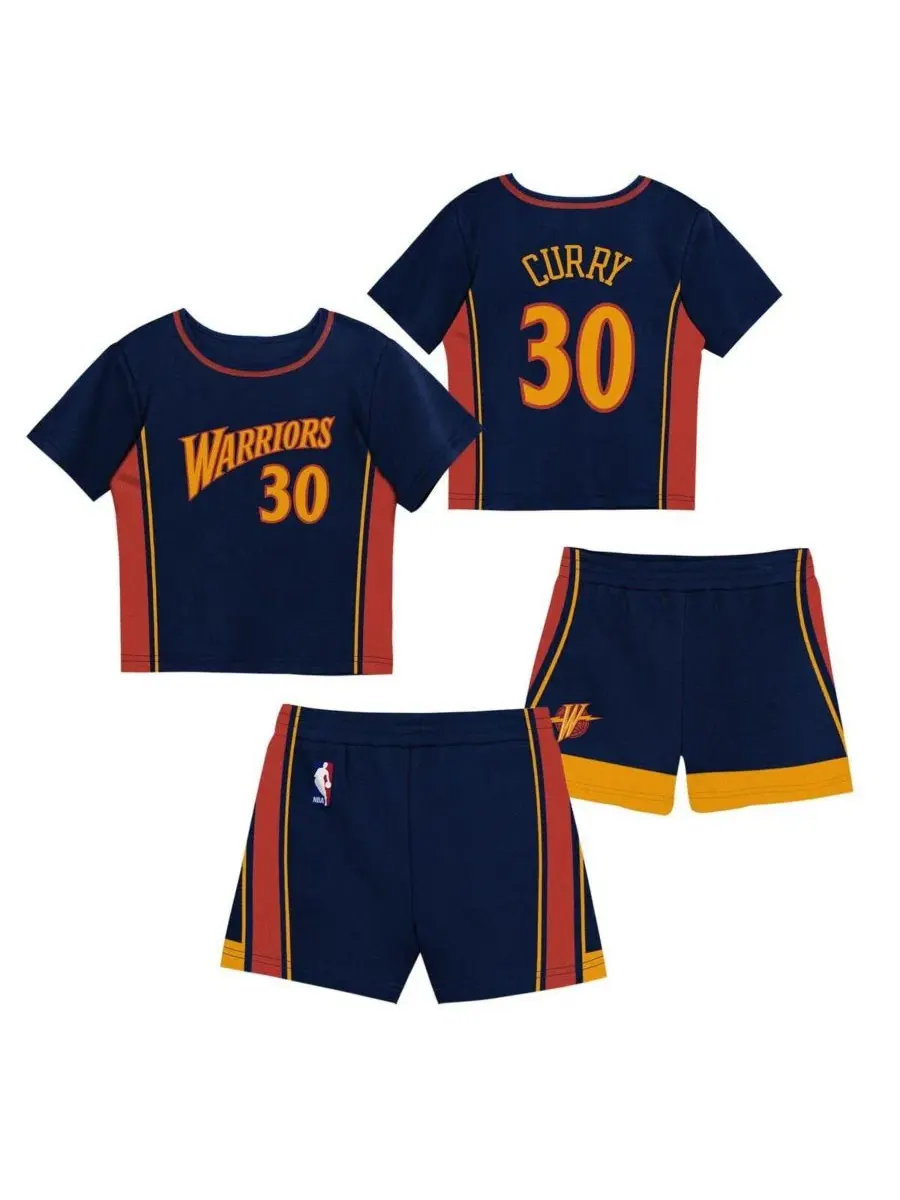 Детский комплект из футболки и шорт с принтом Stephen Curry Navy Golden State Warriors Mitchell &