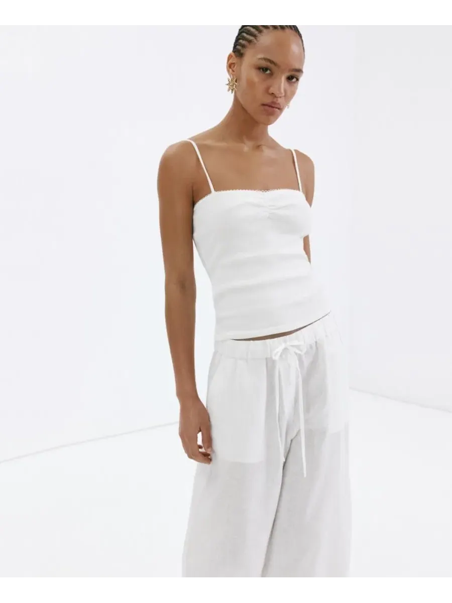 Женские брюки-кюлоты свободного кроя, модель Wide-Leg Linen MANGO — изображение 16 из 19, черный