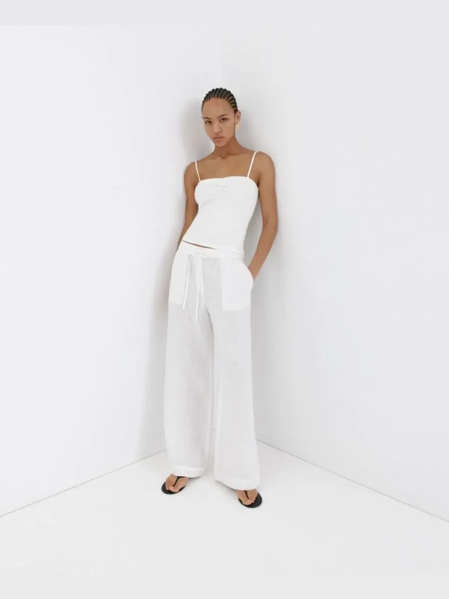 Женские брюки-кюлоты свободного кроя, модель Wide-Leg Linen MANGO — изображение 18 из 19, черный
