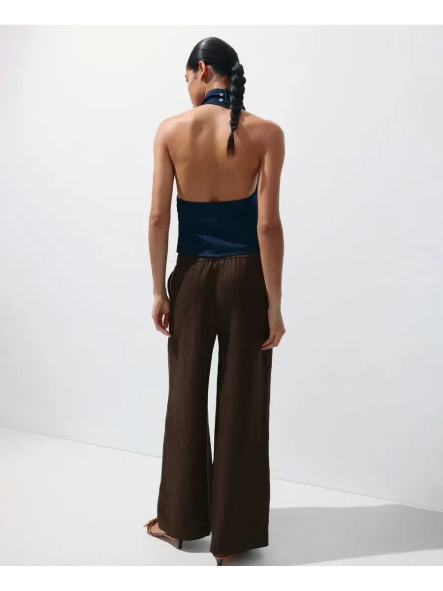Женские брюки-кюлоты свободного кроя, модель Wide-Leg Linen MANGO — изображение 10 из 19, черный