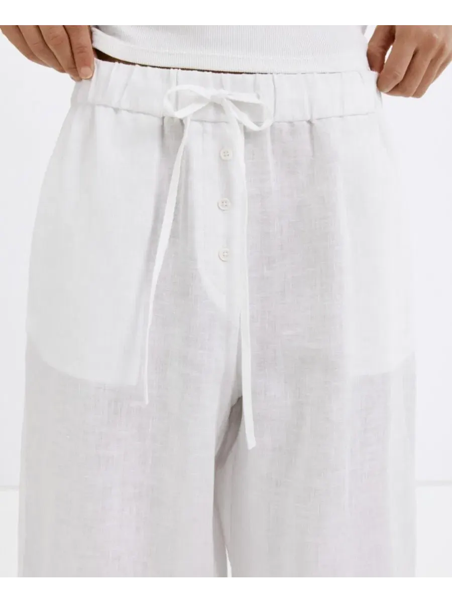 Брюки женские широкие из льна Wide-Leg MANGO — изображение 14 из 18, коричневый