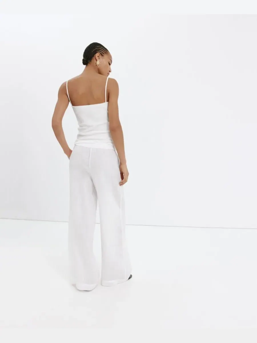 Брюки женские широкие из льна Wide-Leg MANGO — изображение 16 из 18, коричневый