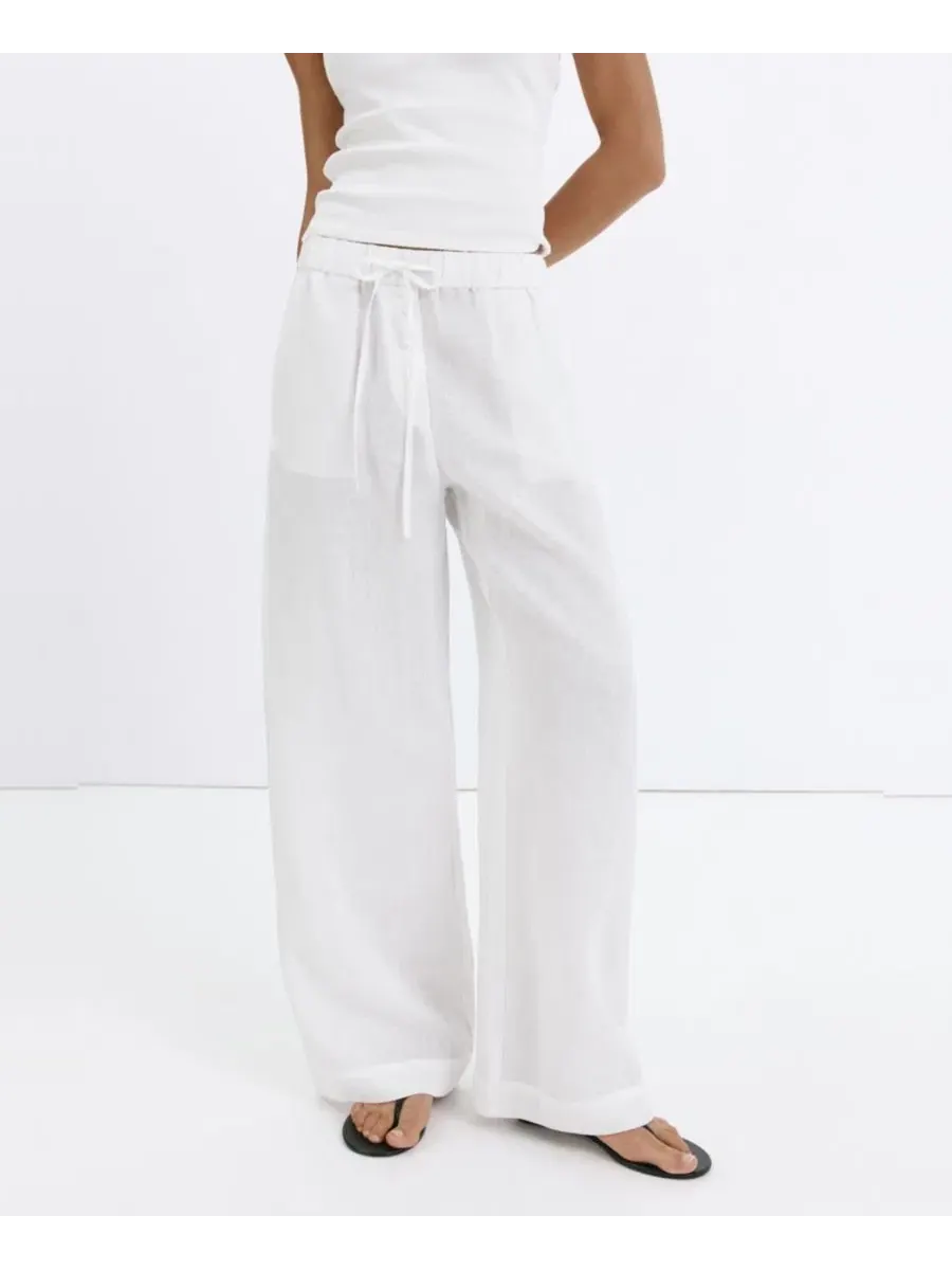 Брюки женские широкие из льна Wide-Leg MANGO — изображение 18 из 18, коричневый