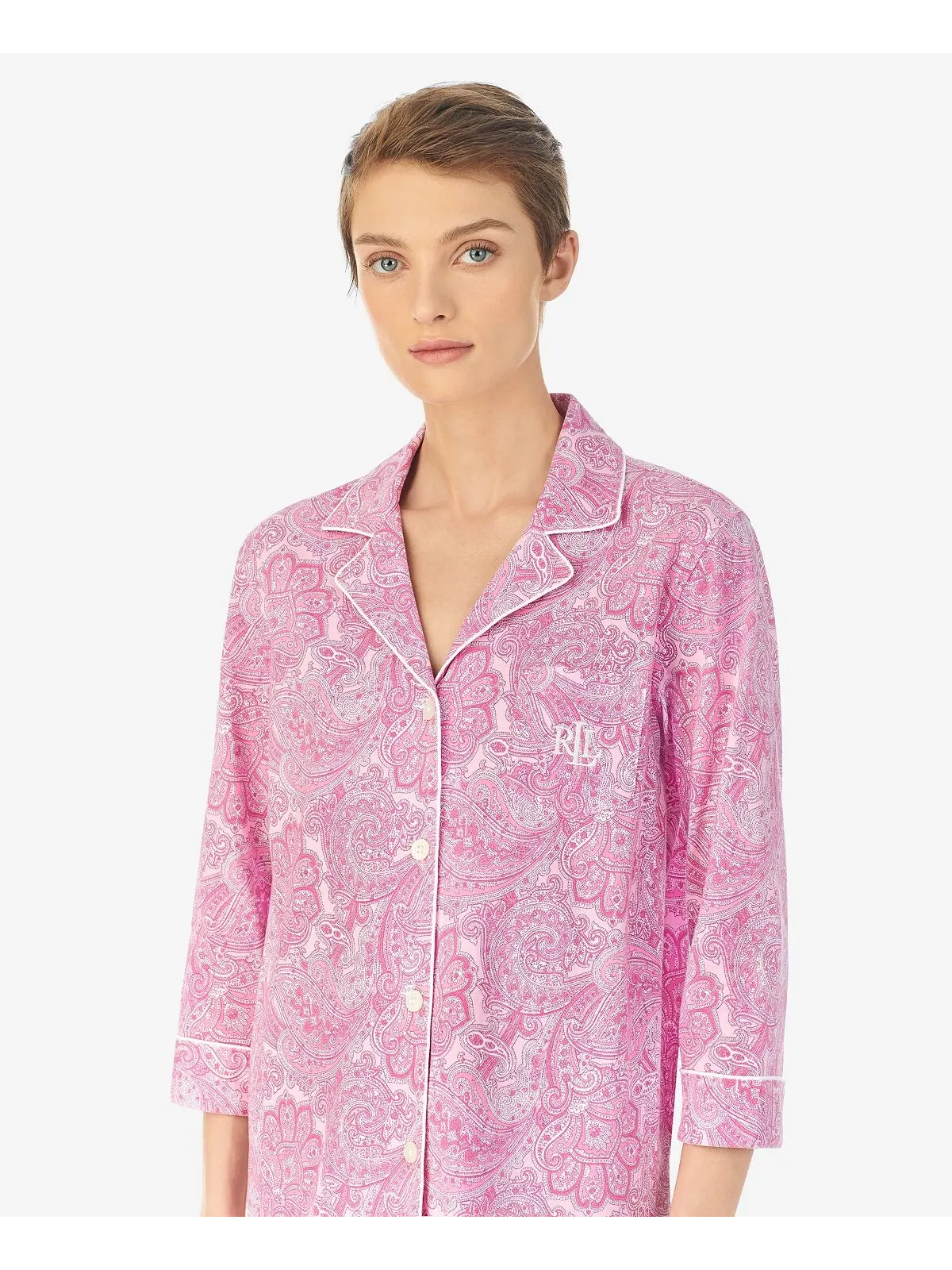 Женский хлопковый пижамный комплект с рукавами 3/4 и воротником-капри Lauren Ralph Lauren — изображение 3 из 3
