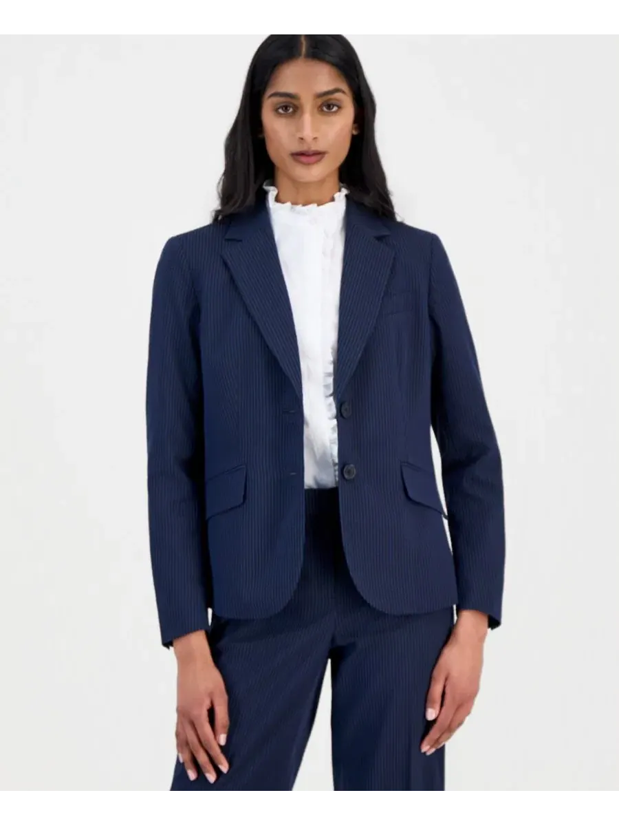 Женский полосатый блейзер из жатой ткани Anne Klein — изображение 2 из 4, черный